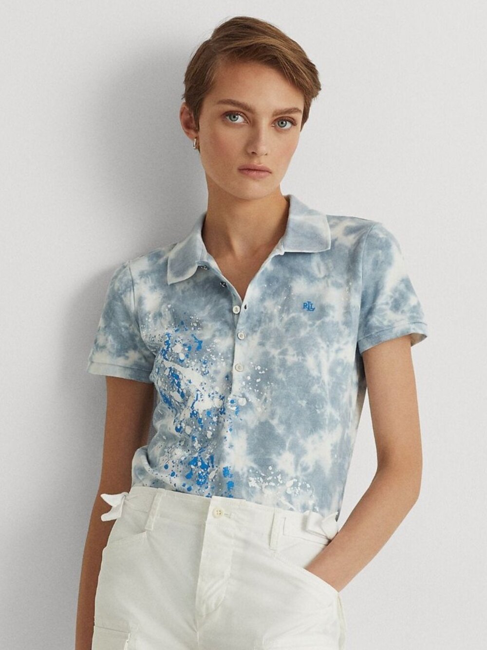 Lauren Ralph Lauren Tie Dye Polo Shirt Short Sleeve Collared Splatter Paint